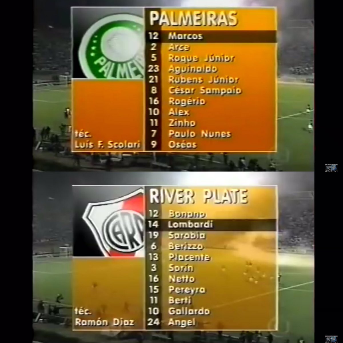 Escalações de Palmeiras x River Plate pelo jogo de volta da semifinal da Copa Libertadores 1999.

Nostálgico!