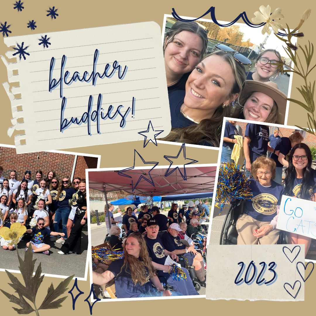 Thiel CSD & SLP students and residents from St. Paul's Senior Living Community cheered the Tomcats to victory at the Homecoming game on Saturday! #bleacherbuddies