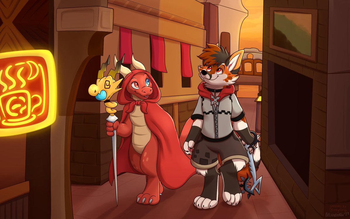 ValutoAlbireon's tweet photo. After finishing his explorations with Kovie, Valuto was on his way home. Somehow, he wound up in another world! This time meeting someone who seems to remind him of his friend. Enter Kelix! 

🎨 @Orlando_Fox 
(Com with @KovieFox ) https://t.co/yJgGf2VXvV