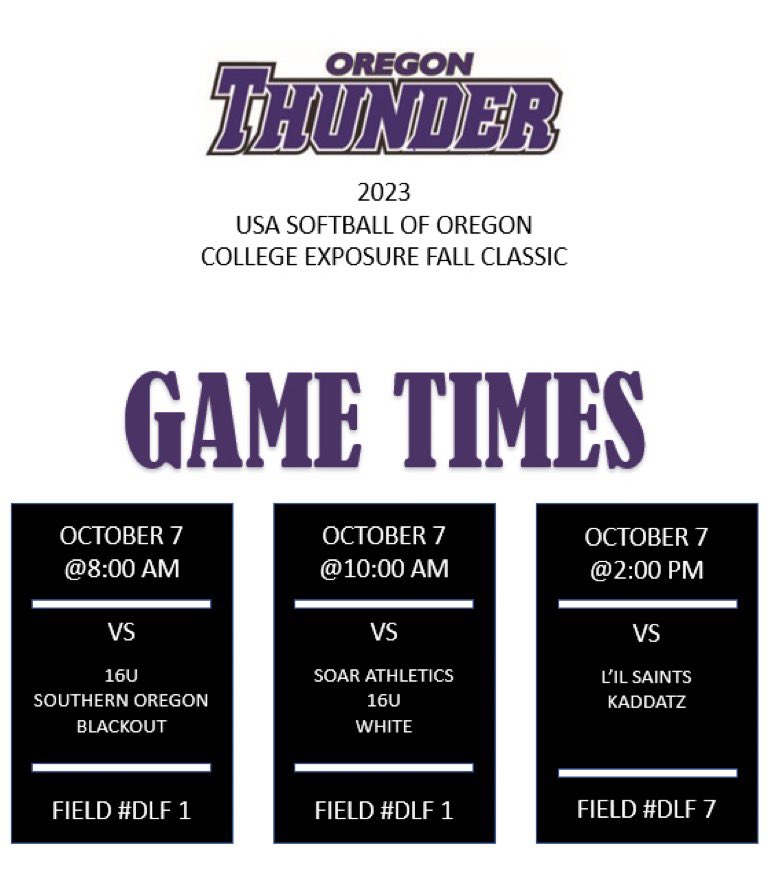 LaheyMadelyn's tweet photo. Here are my game times on Saturday for the USA Softball College Exposure Tournament down in Medford Oregon! ☀️🌲
@LegacyLegendsS1 @GoMVBSoftball @USASoftball https://t.co/UFUp5lCgNw
