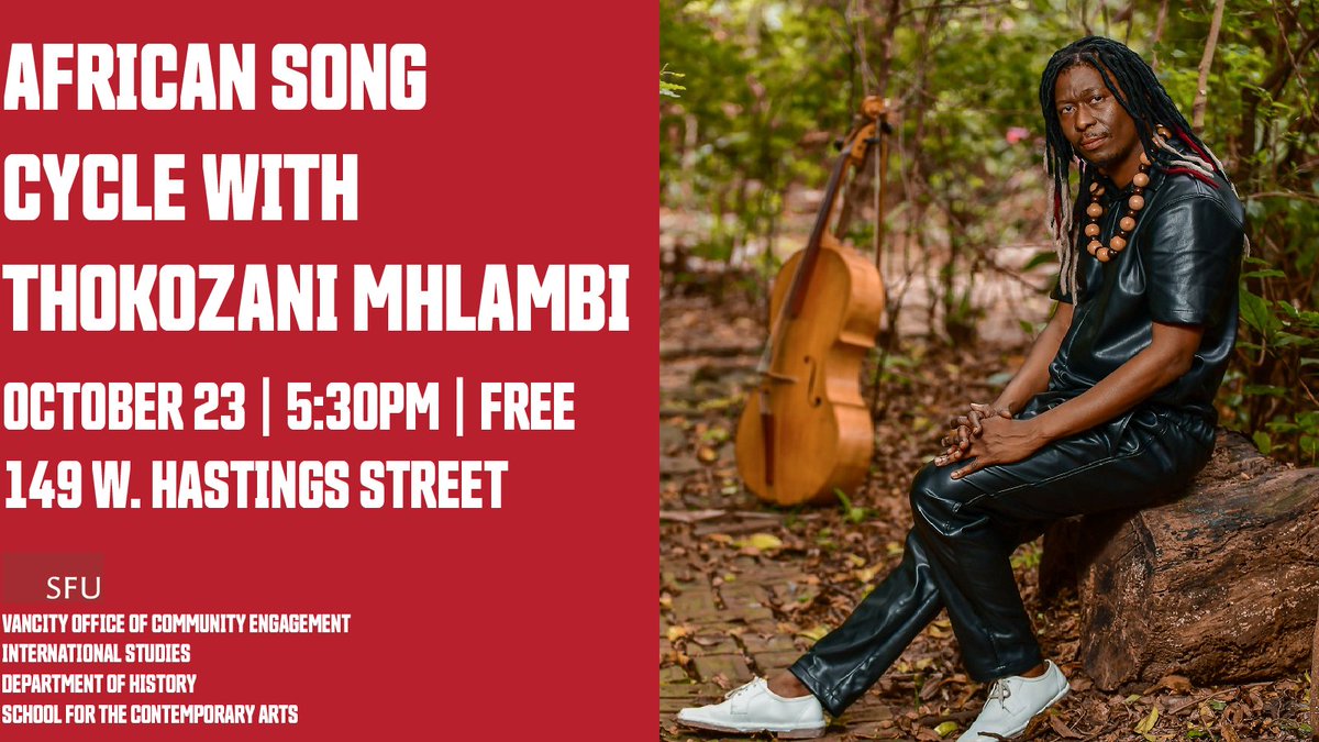 Join us on October 23rd at 530pm for a performance-lecture featuring live music composed in the African idiom by <a href="/mhlambitn/">Thokozani Mhlambi</a> 🎶

African Song Cycle draws on the cultural legacy of the KwaZulu-Natal region through a fusion of old and new.

RSVP for free at bit.ly/46fzgld