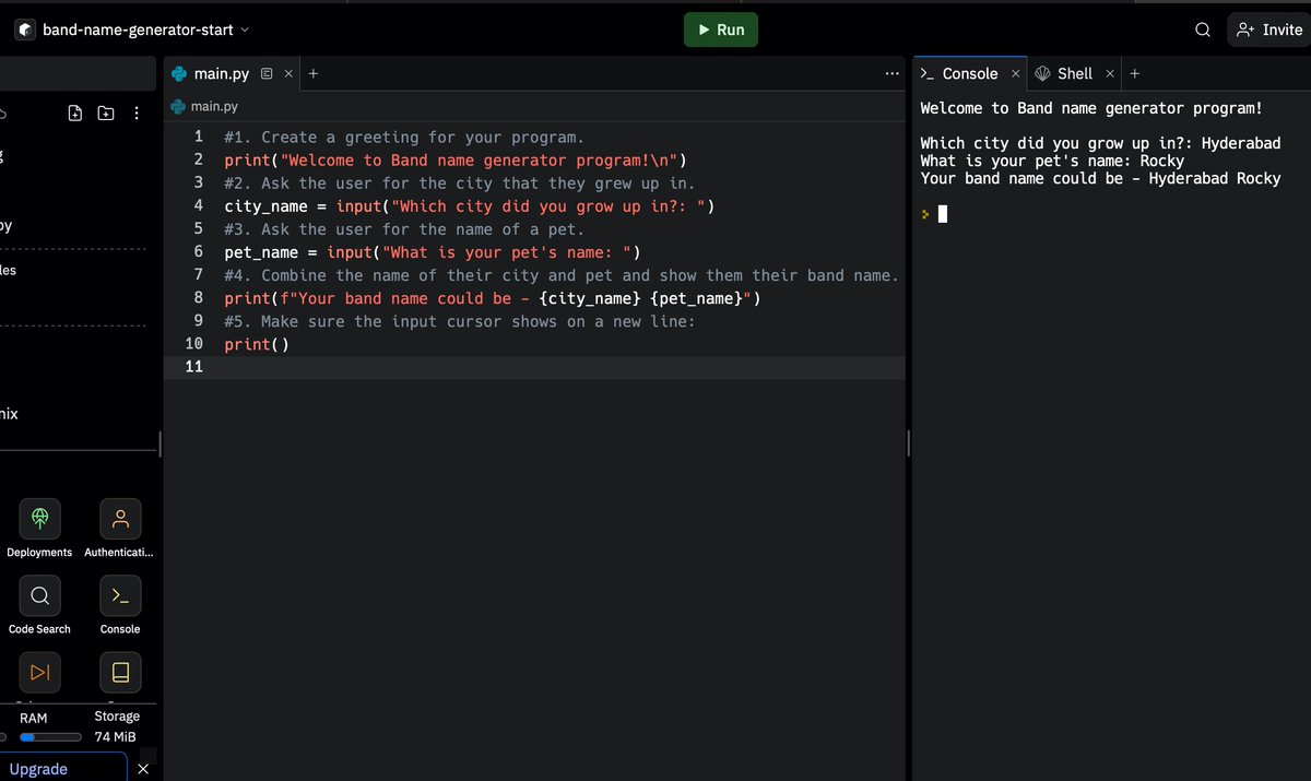 Pradeepmolkhere's tweet photo. Day 1 of #100DaysOfPythonCoding! 🐍 Excited to start "100 Days of Code: The Complete Python Pro Bootcamp for 2023" by @yu_angela on @udemy! Today, I learned about variables, String Manipulation and wrote a simple Band name generator project. #Python #CodingJourney #udemyCourse https://t.co/bV17tVCVUn
