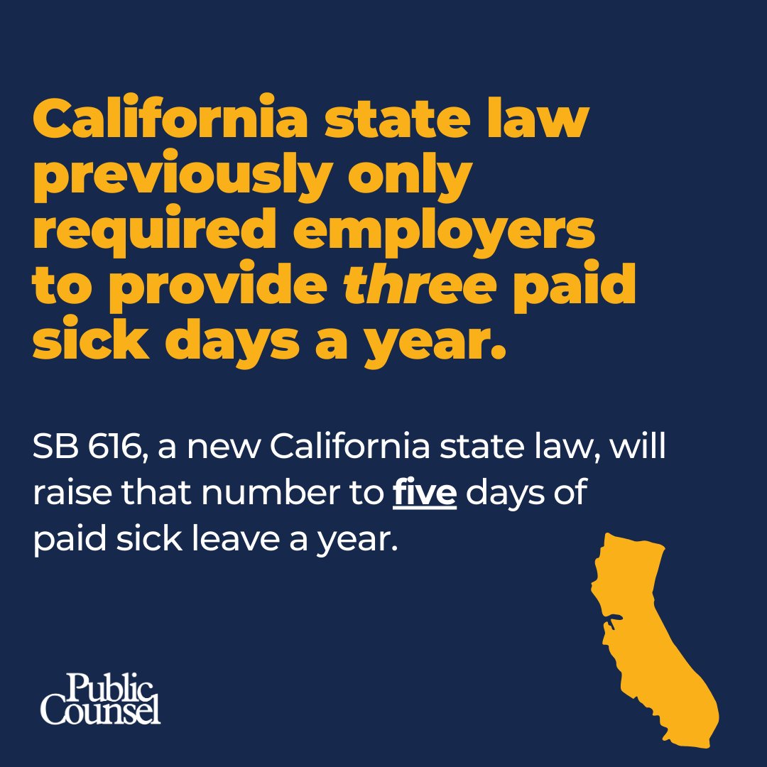 PublicCounsel's tweet photo. Here is what #SB616 means for CA workers ⬇️⬇️

Thank you, @SenGonzalez_33, and the countless advocates who made this victory possible. We're incredibly proud to have worked with the @WorkFamilyCA coalition on this important issue! https://t.co/E5WfGvGkbt