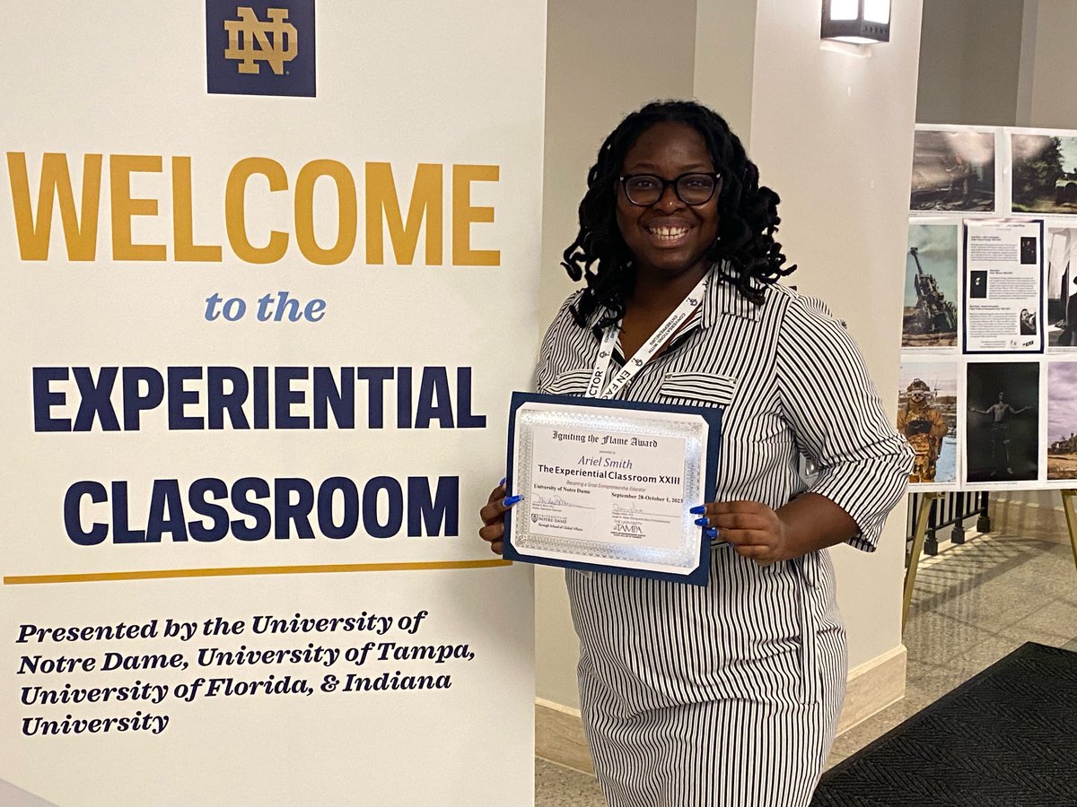 Still catching my breath after 4 days at Notre Dame’s Experiential Classroom, but reporting back that I am a recipient of the Igniting the Flame Award! Definitely excited to push the boundaries on entrepreneurship as an academic discipline