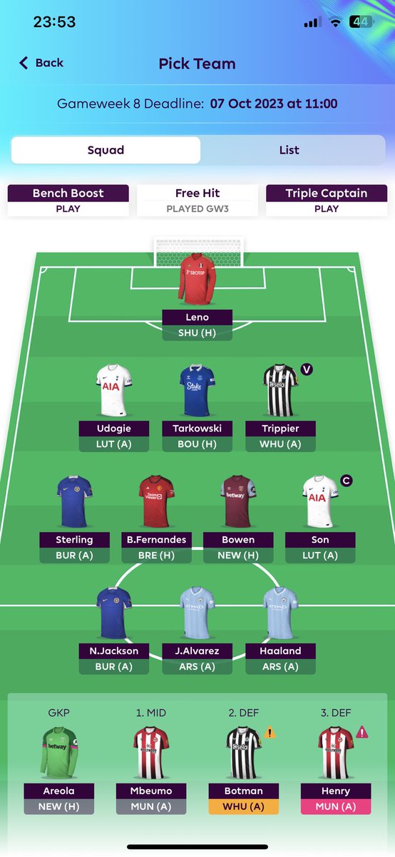 benjid980's tweet photo. @FPL_Brandon Think I’m all good to roll my transfer this week 🫡 https://t.co/G4Sg8Aa6na