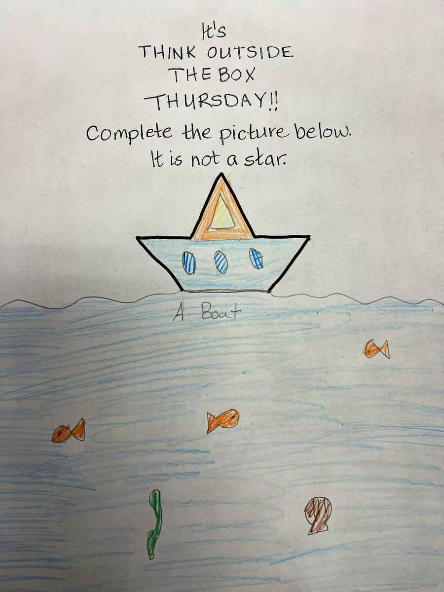 JennaWilush's tweet photo. Our think outside the box Thursday activity was a hit! Students started with the shape of half a star and turned them into their own, unique creations by thinking outside of the box! https://t.co/x5M5RYcxQr