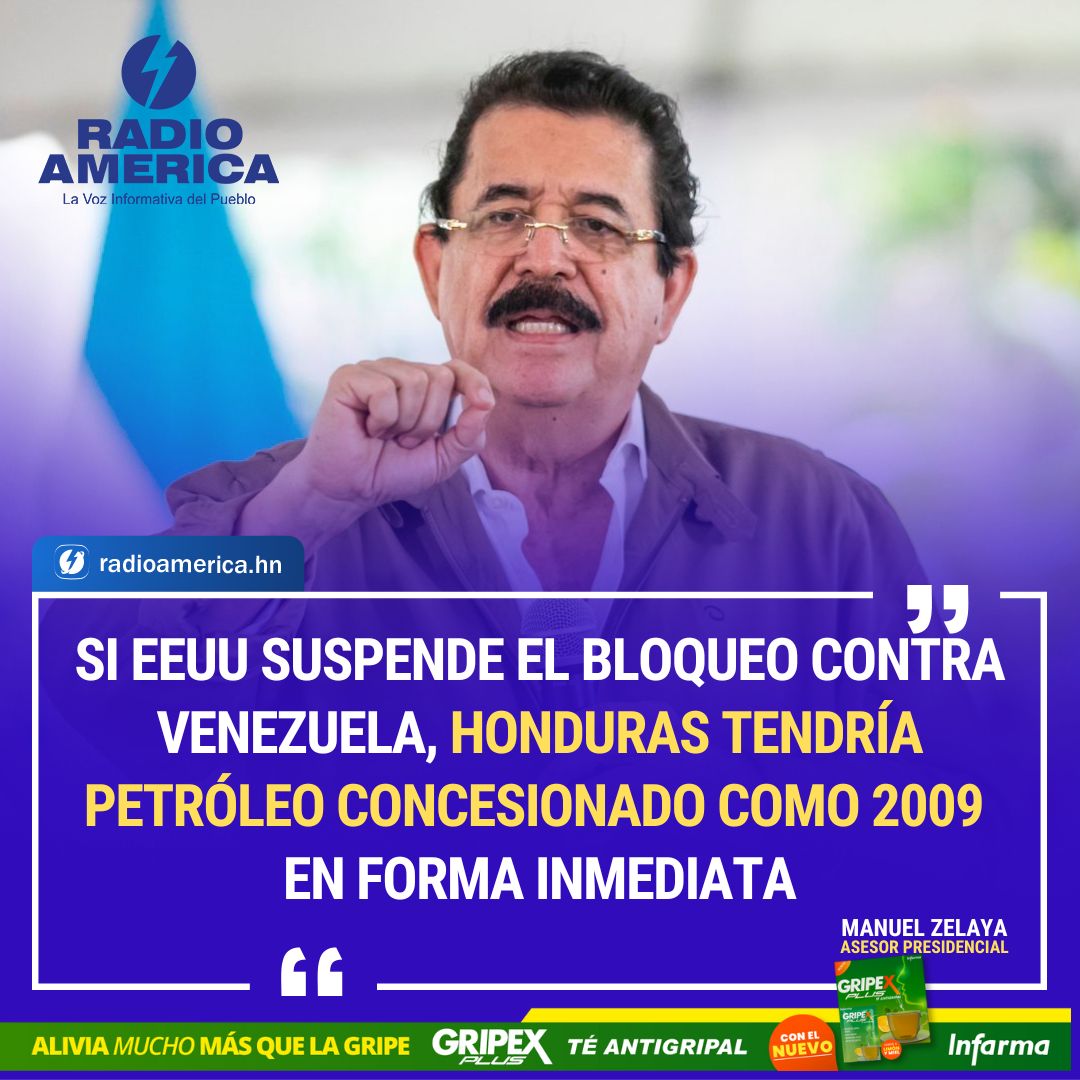 radioamericahn's tweet photo. ÚLTIMA HORA | El asesor presidencial Manuel Zelaya informa que Honduras tendría petróleo concesionado como en 2009 "de manera inmediata", si EEUU suspende bloqueo contra Venezuela. 

Las declaraciones se dan horas después de reunión de ministro de Energía hondureño con Maduro. https://t.co/Bnxxc5bUJ0