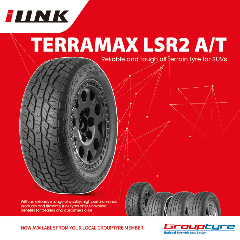 iLink Terramax LSR2 A/T tyre is a reliable tough all terrain tyre for SUVs. The all-terrain four-season tyre pattern with a strong tread block design allows grip on all surfaces

Available now from your local Grouptyre member
