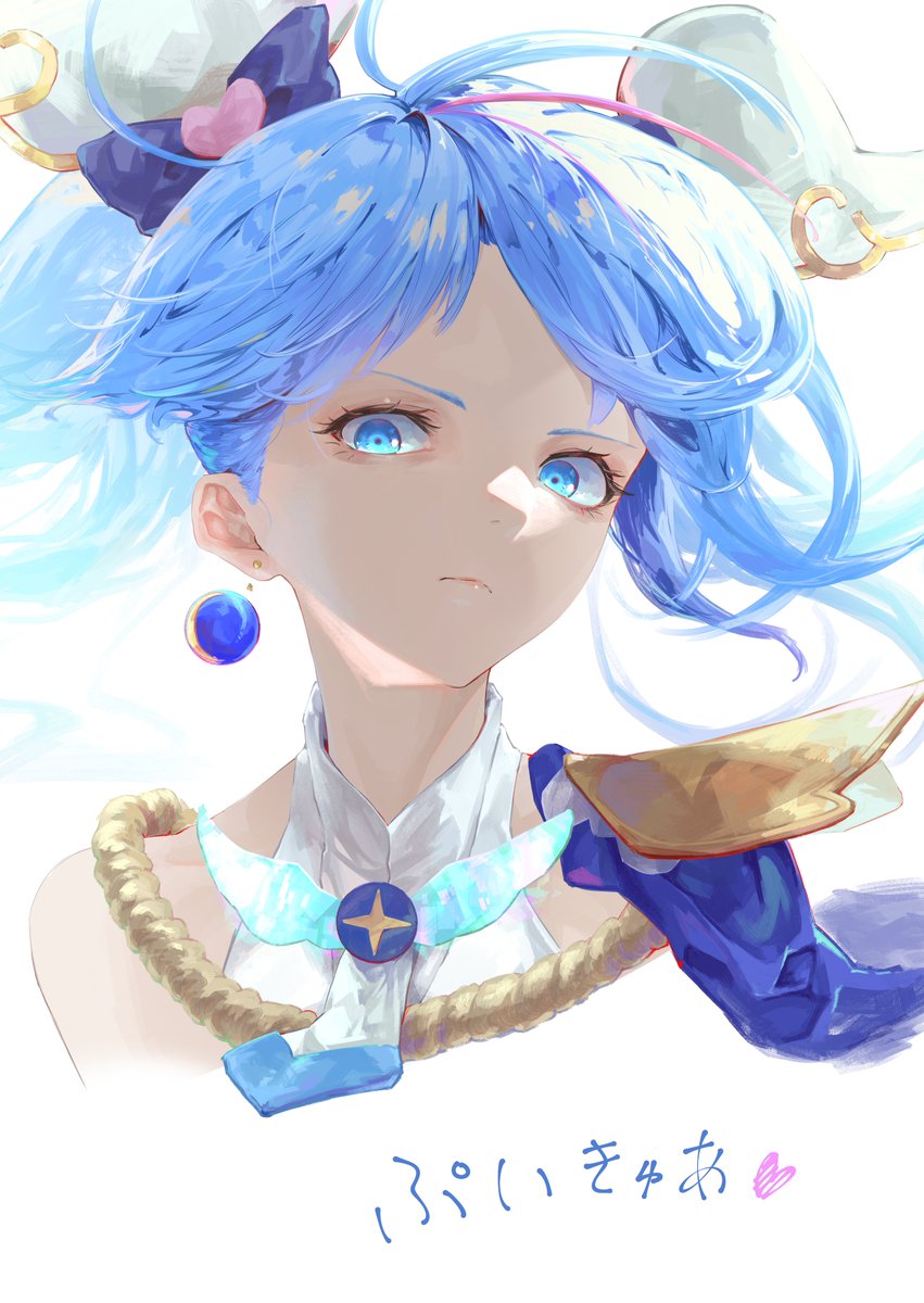 1girl solo blue eyes blue hair earrings jewelry looking at viewer  illustration images