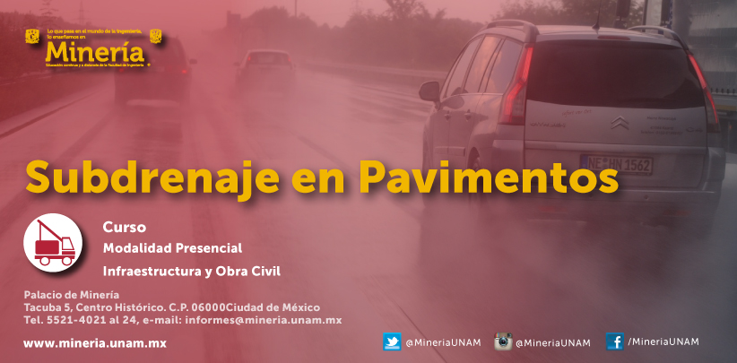 MineriaUNAM's tweet photo. ¿Necesitas determinar las necesidades de #subdrenaje de un #pavimento? ¡Capacítate en el tema!
Consulta el temario, horario, fecha y precio del #curso en:https://t.co/N4BwyToBoO
#FIUNAM #IngenierosCiviles #UNAM #Infraestructura #Capacitación https://t.co/s3m9xHERZs
