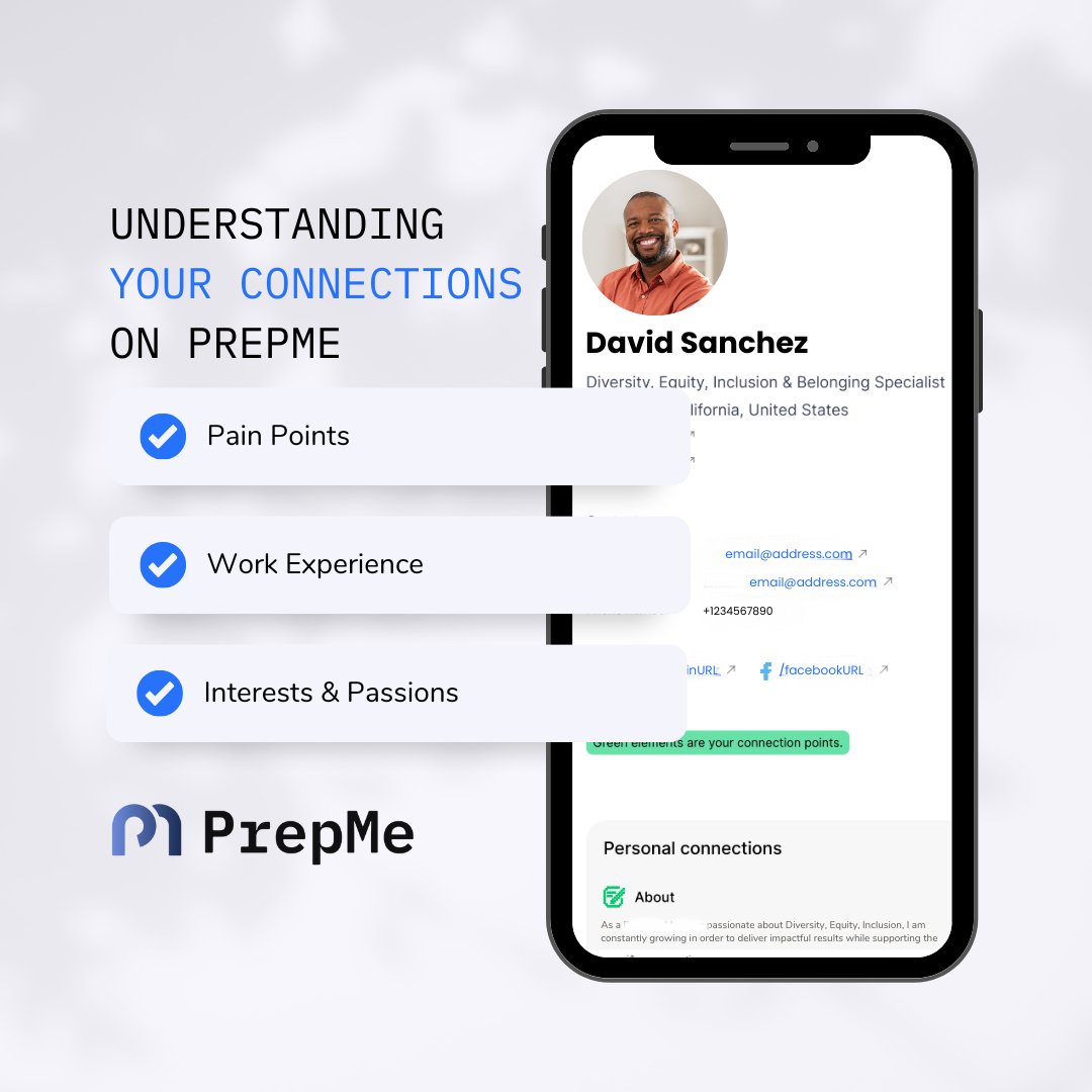 prepme_ai's tweet photo. Unlock the potential of deeper connections within your network through PrepMe. Explore a smarter way to understand and engage with your contacts, nurturing valuable relationships that can transform your career. Elevate your networking game with PrepMe today. 🤝 https://t.co/H90Mm3xXYH