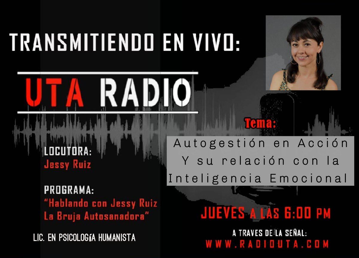 JessyRuiz66's tweet photo. Hoy en @UtaRadioTw a las 6.00 pm te invito a escuchar de la Autogestión y como saber si tienes las aptitudes y herramientas para ser tu propio jefe. #autogestion #autogestionemocional #Psicologia #radioonline #utaradio #generaciónalterground #bienestar https://t.co/94bMrezVVS