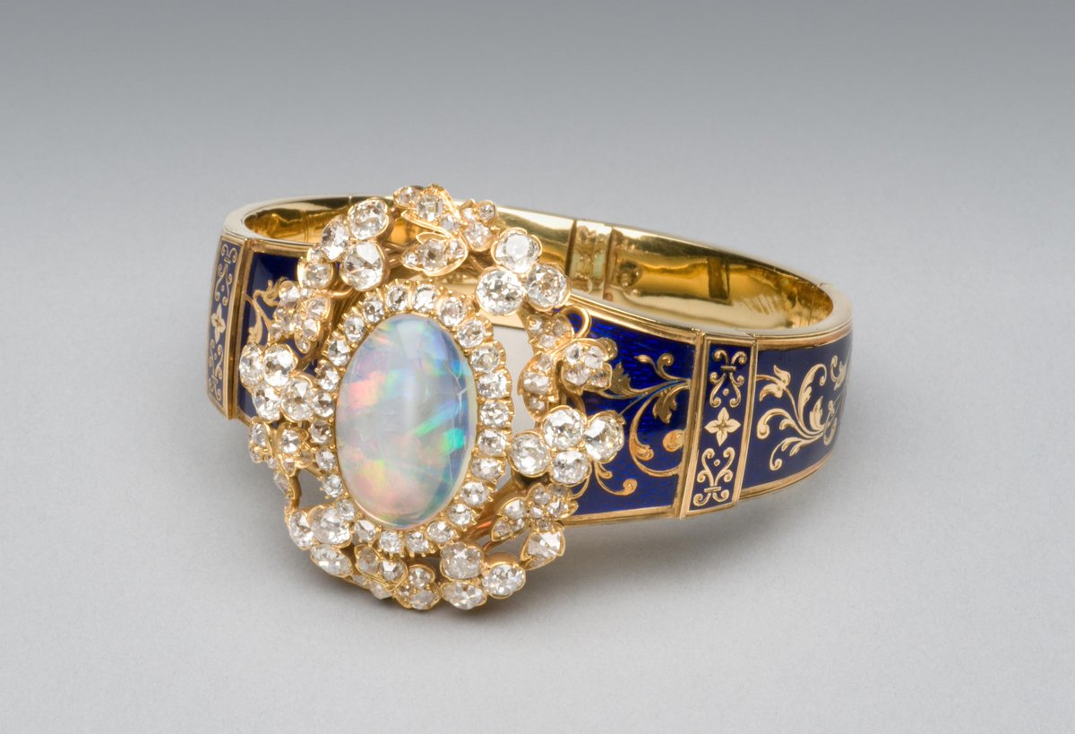 Bracelet, 1849. Gold with enamel decoration; opal, diamons. Philadelphia Museum of Art.