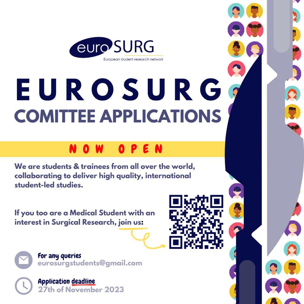Attention all Medical Students 👀 🔬📣 Applications now OPEN!!! If you're passionate about advancing surgical research, this is your chance to make a difference 💪 Join us at @EuroSurg to be part of groundbreaking research! #SurgicalResearch #ResearchOpportunity