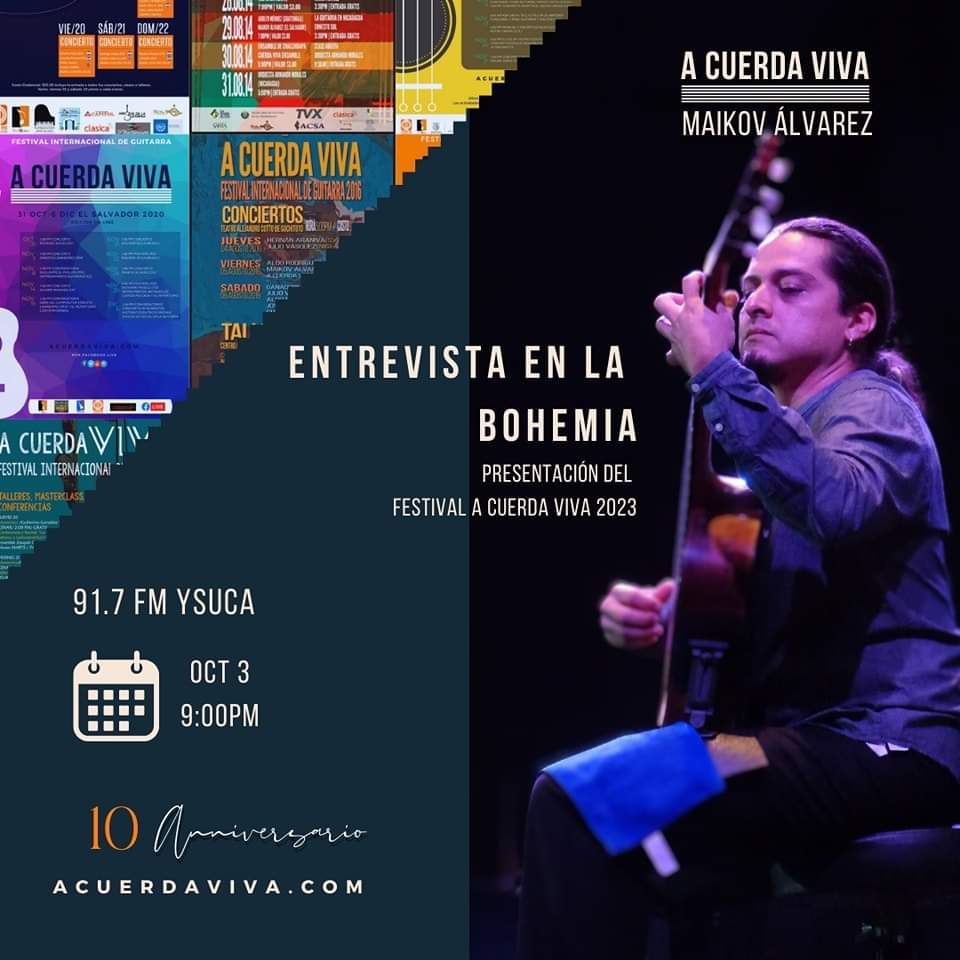 Acuerdaviva's tweet photo. Hoy.....a las 9:00 PM Sintoniza el 91.7 FM estaremos conversando con Aída y Maikov Álvarez en La Bohemia sobre detalles del Festival Internacional de Guitarra A Cuerda Viva 2023.
@maikovalvarez 

#conciertos #festivaldeguitarra #acusticguitar #maikovalvarez #classicalguitar https://t.co/Sm0onWt5vy