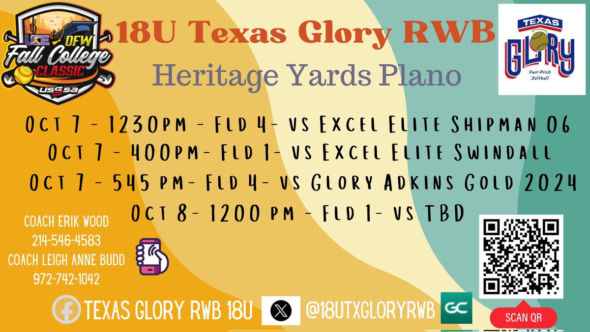 We're hitting the dirt again this weekend in Plano!! We'd love to see you there! <a href="/TexasGlory/">Texas Glory</a> <a href="/NCAASoftball/">NCAA Softball</a> #commited #uncommitted #2025 #2024 #softball #beintentional #workhard #goals