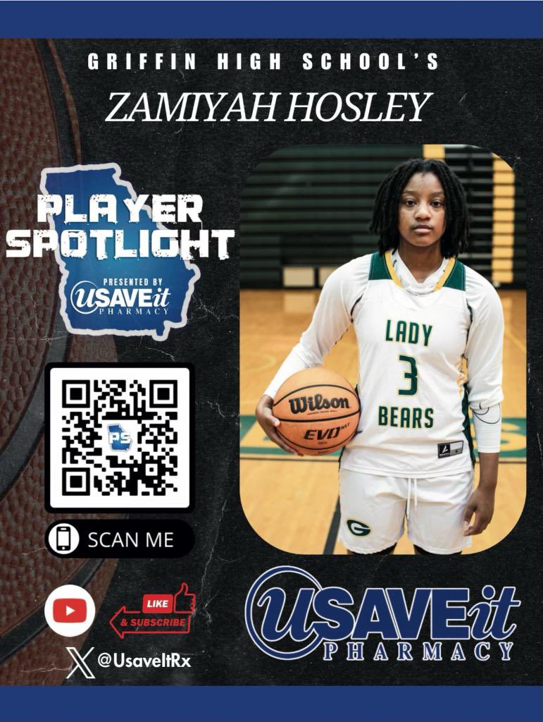 <a href="/Griffin_WBB/">Griffin Lady Bears</a> Senior guard <a href="/ZamiyahHosley/">Zamiyah  Hosley</a> will be featured in the U-SaveIt Pharmacy spotlight. 

Episode will during Friday Night’s GPB broadcast of the East Coweta vs Carrollton football game. 

See teaser here: youtu.be/JvZrXG3jkCQ?fe…