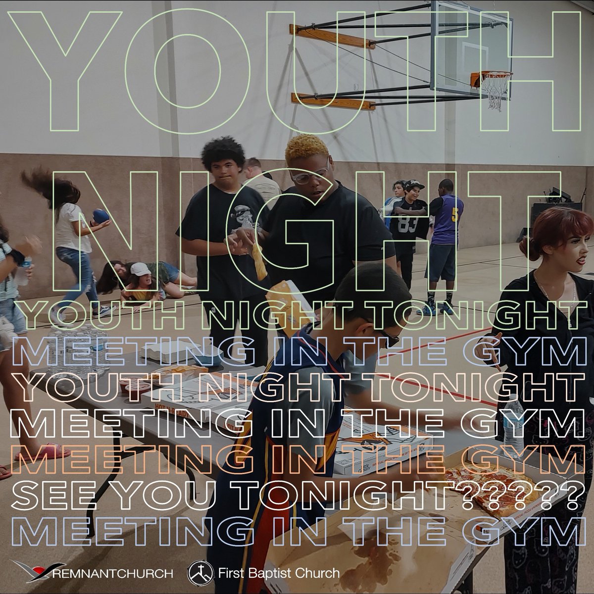 RemnantChurch's tweet photo. Hey teens! Join us in the gym tonight for Youth Night!
Starting at 6:30pm, we've got #pizza #sports #music #games and more!
#RemnantTeens
#remnantchurchiv
#fbcelcentro https://t.co/p79wldF7bI