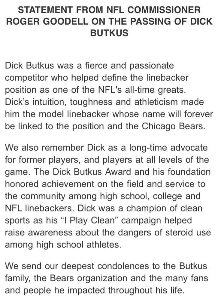 Dick Butkus, ferocious Chicago Bears linebacker and Hall of Famer, dies at  80