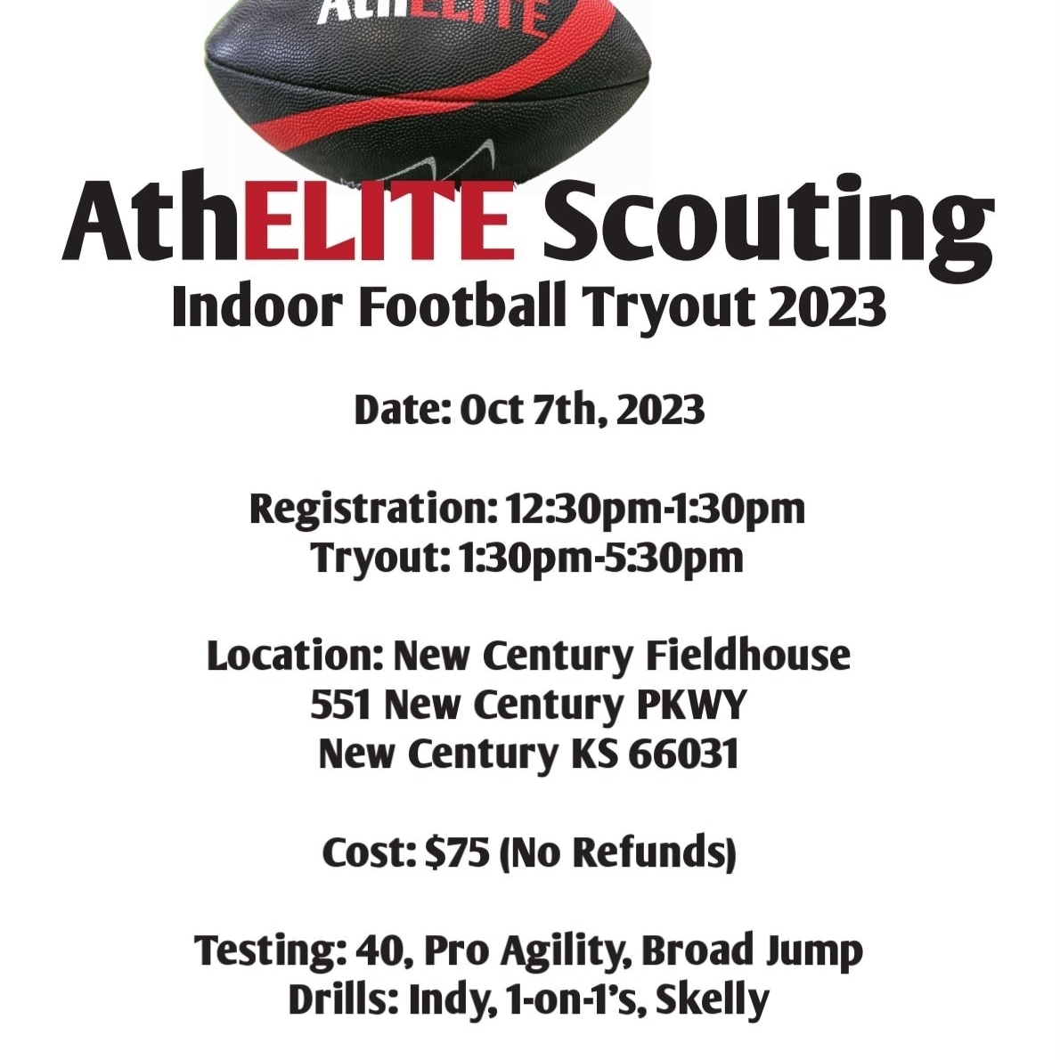 Here's the Teams attending Saturday:
Duke City Gladiators IFL
Green Bay Blizzard IFL
Billings Outlaws AFL
Iowa Rampage AFL
Carolina Cobras NAL
Cedar Rapids River Kings AIF
Ozarks Lunkers Football TAL
Waterloo Woo Arena League Football TAL

Register now
athelitescouting.com/athelite-tryou…