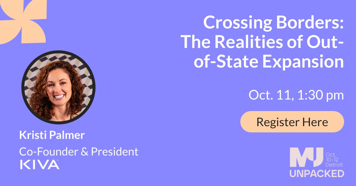 Kiva's Co-Founder Kristi Palmer is speaking at Detroit's MJ Unpacked next week! Grab your tickets now to attend this enlightening panel on The Realities of Out-of-State Expansion.
invt.io/1lxb8w0w3fg