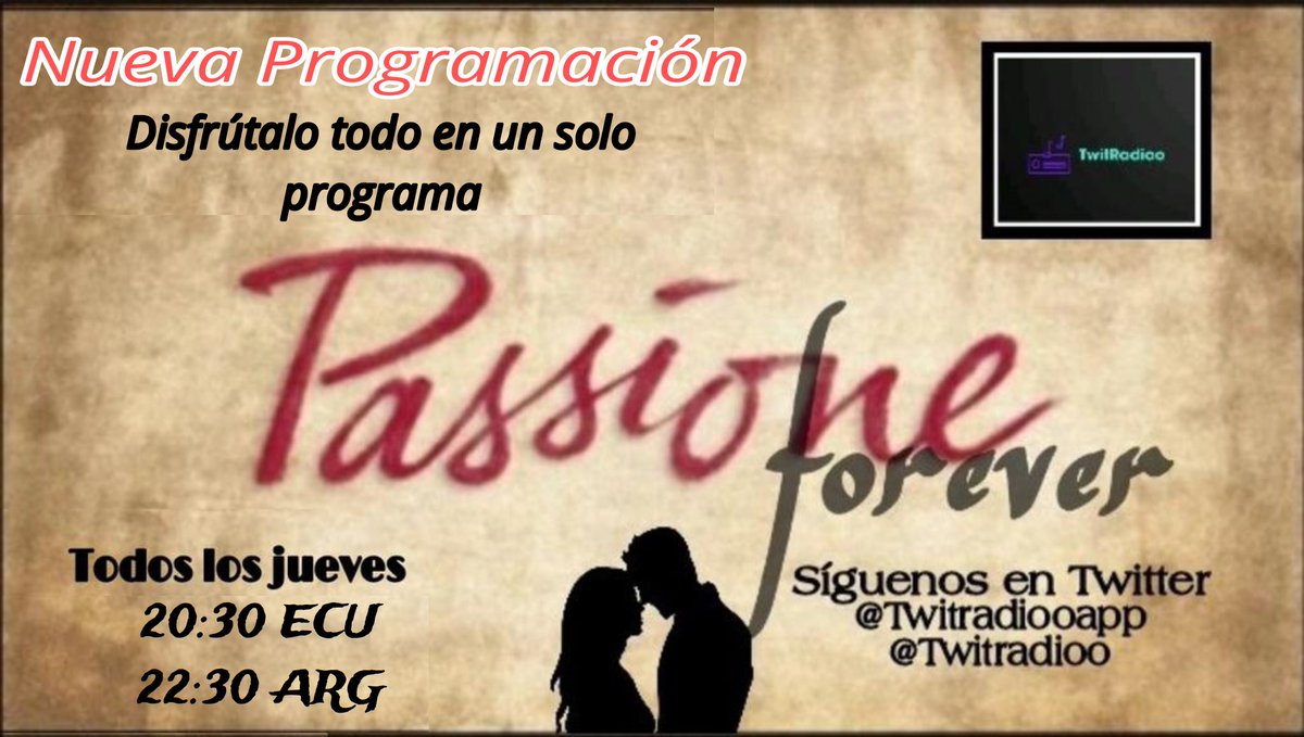 PassioneEc's tweet photo. No te pierdas está noche a las 20:30 ECU  22:30 ARG #Passione con Música romantica x tu radio preferid
@TwitradiooApp
@TwitRadioo
Descarga la app en tu Android por este link y disfruta de la buena música https://t.co/o9OAD6G9i5 https://t.co/9Dju7cHGYW