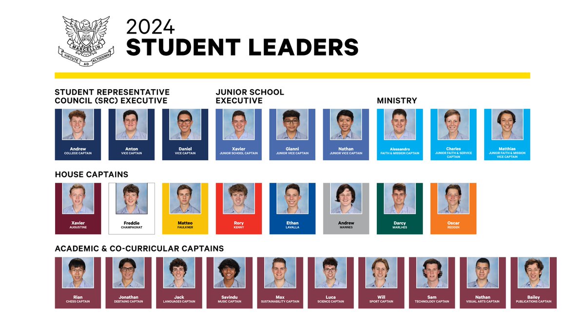 Marcellin's tweet image. This dedicated group of leaders will be guiding us through the 2024 academic year. Congratulations on your appointments.

#StudentLeaders #StriveForTheHighest #MarcellinCollege