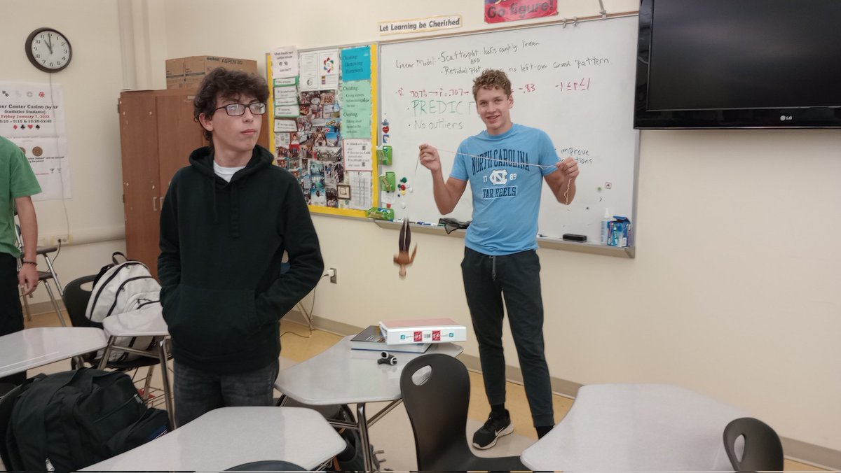 fishersan1's tweet photo. AP Stats students did a great of applying linear functions to calculate how many rubber bands action figures needed to safely bungee jump https://t.co/x3eVHbgHYF