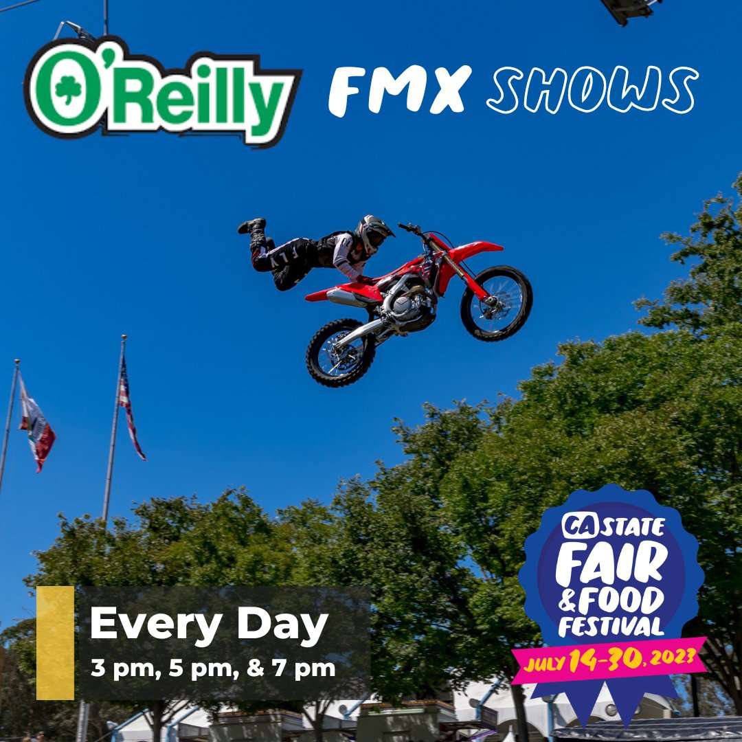 c0deater1's tweet photo. Start your engines! Witness jaw-dropping stunts during the @oreillyauto FMX shows EVERY DAY during the #CAStateFair &amp; Food Festival!🤩🤩🤩 HomeMakeover DesignTrends DecorTips HomeRenovation DesignGoals #homedecorshop #ventiliation #inspiration  
Original: CAStateFair https://t.co/Wpzm4eqTzL