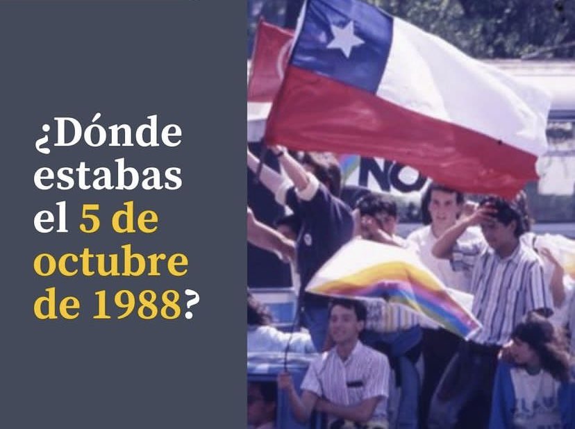 MvalenciachCh's tweet image. Y tú? ¿Dónde y en qué estabas a esta hora el 5 de octubre de 1988?
Tu familia?
#VamosADecirQueNo 
#5deOctubre 
#NoAPinochet
#CADEM 
#ConsejoConstitucional 
#50AnosDelGolpe