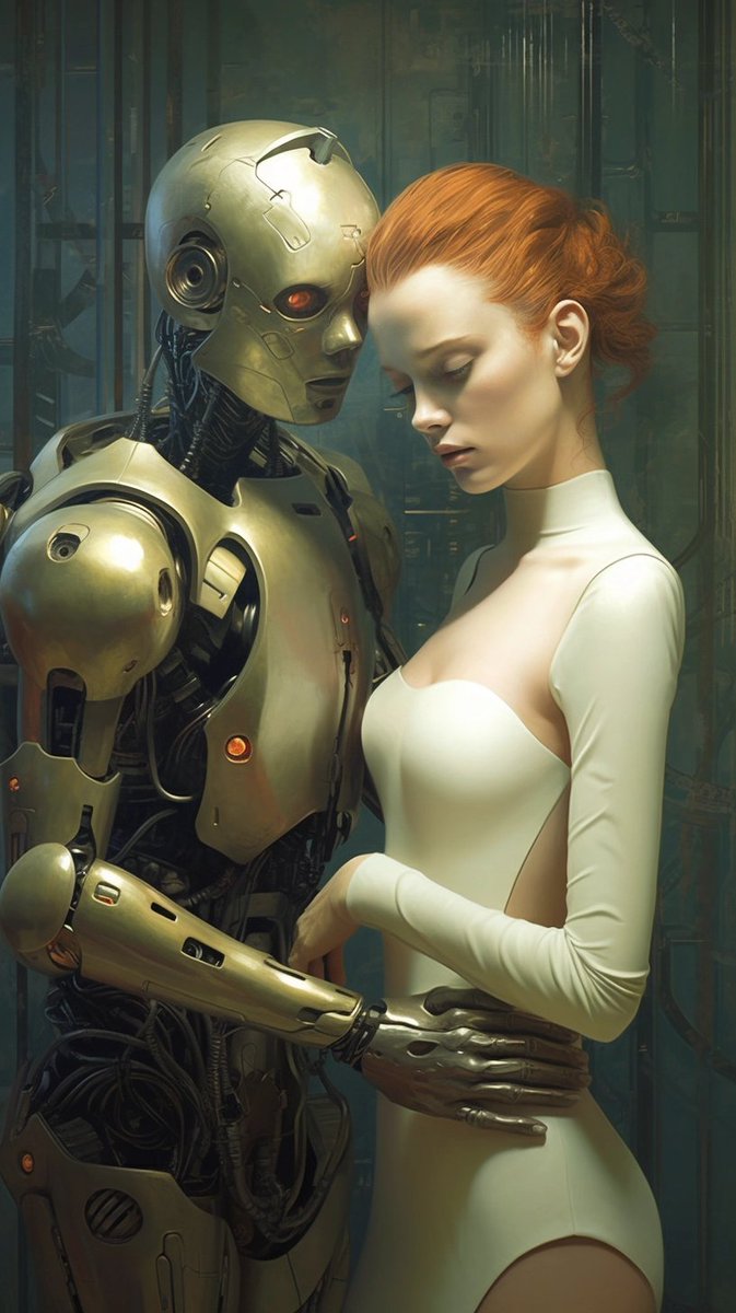 Love diffuses cross mediums ❤️🤖👩🔗 #TranshumanLove #BeyondBoundaries #MetalHeart #HumanMeetsMachine #LoveTranscends #postHumanLove #loveIsUniversal