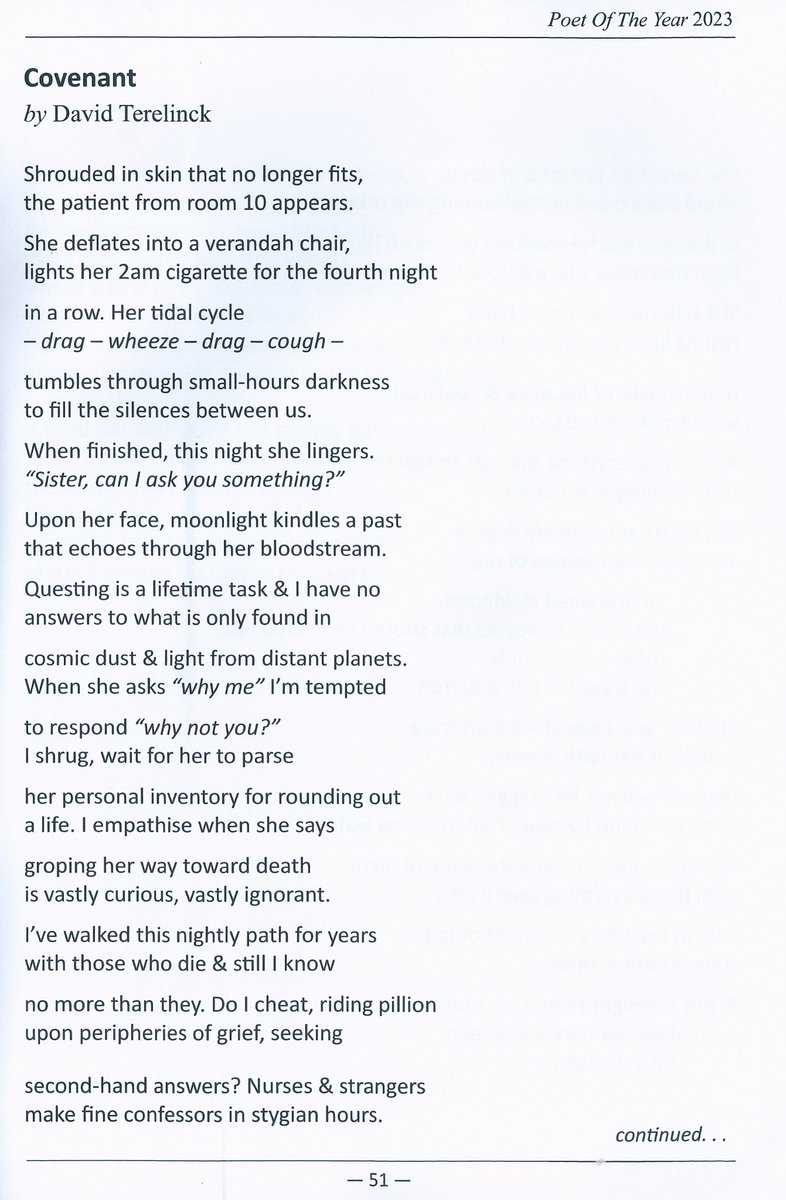 DavidTerelinck's tweet photo. Happy to have made the longlist for the 2023 Poet of the Year competition with my poem “Covenant.” The Canterbury Festival booklet contains the 38 poems from 32 poets that made the longlist from over 550 submissions. https://t.co/JYwqstXSIq