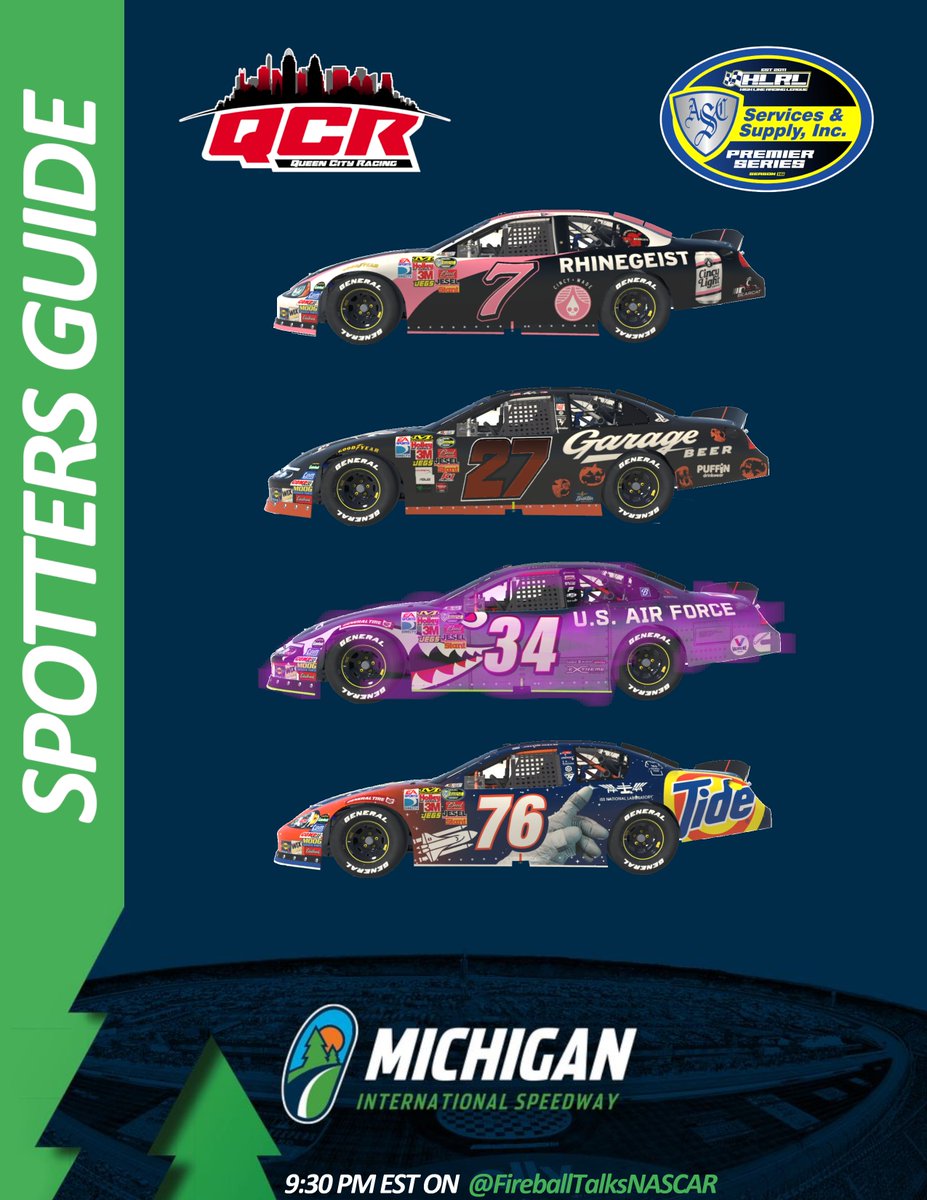 <a href="/HLRL_iRacing/">High Line Racing League</a> <a href="/FireTalksNASCAR/">FTN Broadcasting</a> <a href="/AdamBosse2/">Im_Bosse</a> <a href="/ChadWinstead34/">Chad Winstead</a> <a href="/JHalmGolf/">Jacob Halm</a> <a href="/lucasbulldogs7/">Lucas Lodato</a> Update: <a href="/ChadWinstead34/">Chad Winstead</a> has received a new paint job courtesy of <a href="/baadteshop/">Dylan Baadte</a>. We now provide you a new spotters guide here.