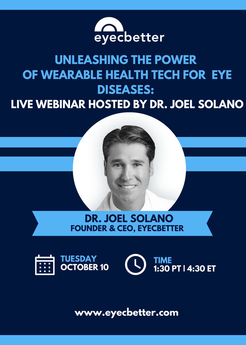 You are invited to attend: Unleashing the Power of Wearable Health Tech for Eye Disease: Live Webinar Hosted by Dr. Joel Solano, Founder &amp; CEO eyecbetter. Come join this action-packed webinar where we discuss our crowdfunding opportunity w StartEngine. 

us06web.zoom.us/meeting/regist…