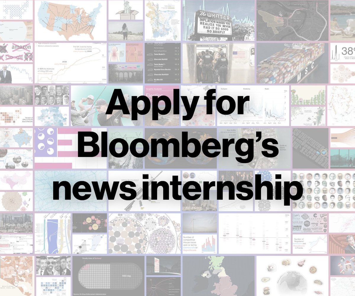 BBGVisualData's tweet photo. 🚨 The deadline to apply for Bloomberg’s 2024 Summer News Internship is Oct. 23. If you have data visualization skills and would love to work with our team, make sure to include your portfolio and highlight those skills in your application.

Apply here: https://t.co/Kbyg2ECuo3 https://t.co/YC6GuLctax