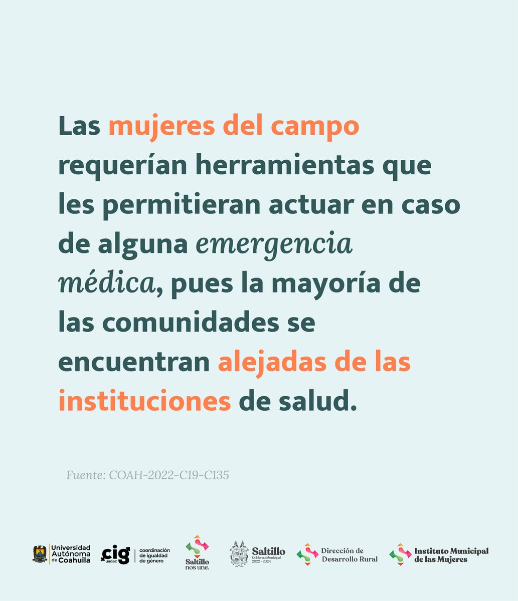 IgualdadUAdeC's tweet photo. Siguiendo el ejemplo de María Esther Zuno Arce, Primera Dama de México quién llevó a cabo asistencia social para las mujeres del campo en 1972, se capacitó a las mujeres de la comunidad en primeros auxilios
#MujerdelCampo #EspacioRural #SaltilloCoahuila #CIG #IgualdadDeGenero https://t.co/ScOScS5pPo