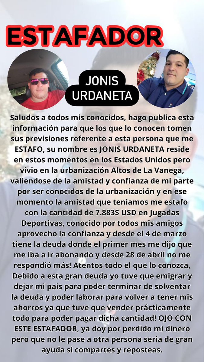 jeanky_10's tweet photo. #estafa #EstadosUnidos me ayudan retwitteando https://t.co/4sf5Z2ifMz