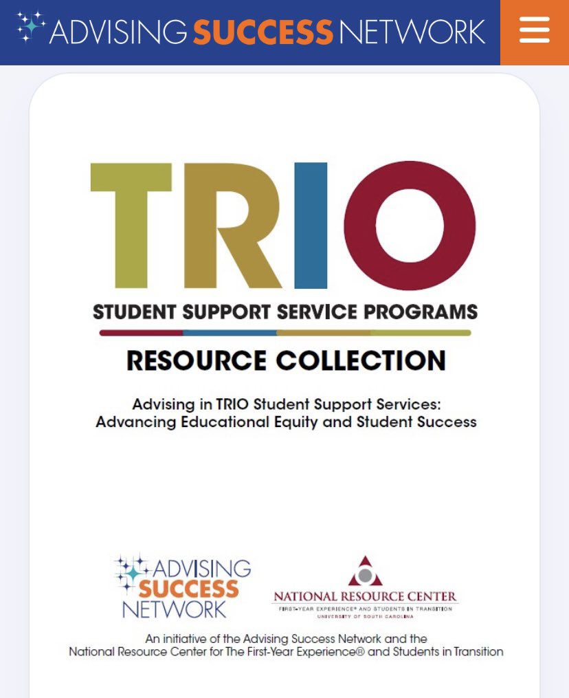 New Publication Alert!! 📣📢

I am excited to share the TRIO Student Resource Collection from The National Resource Center on the First Year Experience and Students in Transition and the Advising Success Network! Thank you for the opportunity to contribute! #trioworks
