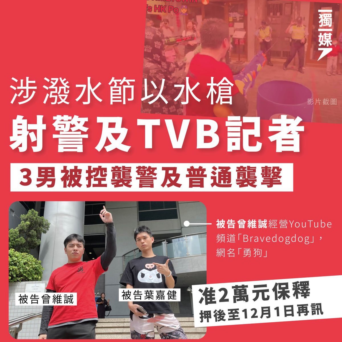 涉潑水節以水槍射警及TVB記者 3男被控襲警及普通襲擊 准2萬元保釋
bit.ly/45eJLUx