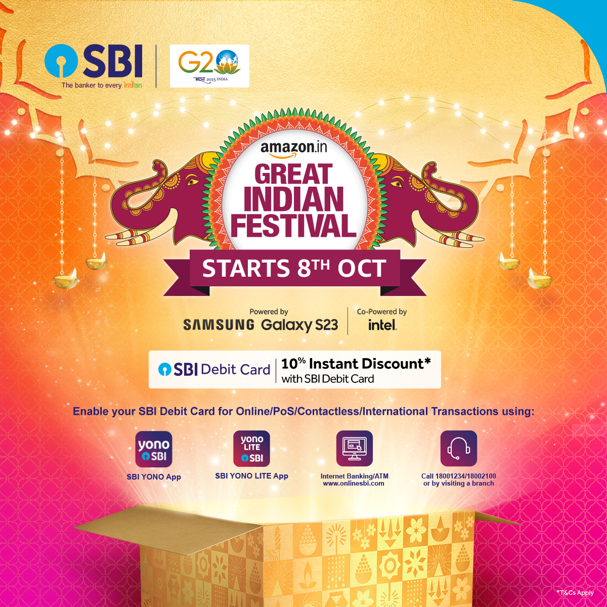 SBI’s Debit Cards are your best friends for Amazon’s Great Indian Festival. Shop till you drop and enjoy amazing discounts!

#SBI #DebitCard #DebitCardOffers