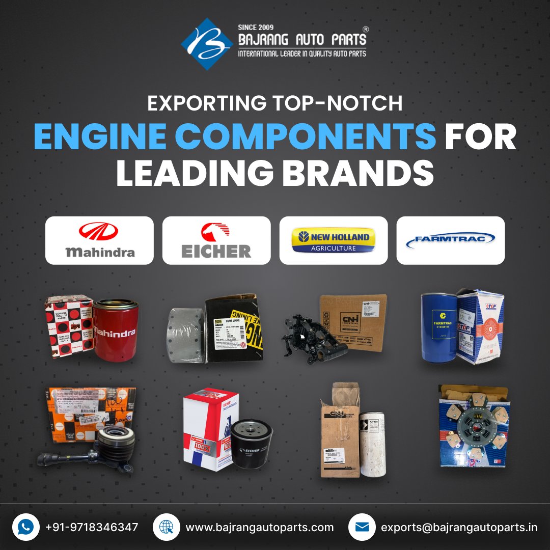Elevate your tractor's performance with our top-tier engine components. We specialize in exporting quality parts for leading brands like Mahindra, Eicher, Farmtrac, and New Holland tractors. Contact us now!

#EngineComponents #TractorParts #AgricultureTech #FarmingSolutions
