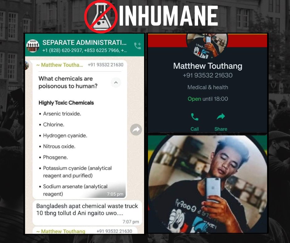 Leaked images from the Kuki_zo WhatsApp group reveal disturbing inhuman behavior and the sharing of a list of harmful chemicals, raising concerns about potential targeting of the Meitei community.
Absolutely, such inhumane activities should be stopped immediately. #KukiMilitants