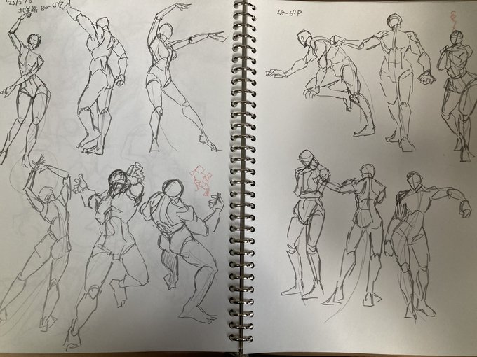 『ポーズの美術解剖学』で模写模写するなど。
本の頭から順にやるとずっと立ちポーズになるから色んなページ使った方がええんやろか。 