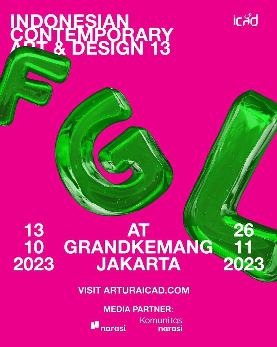 OMG! Indonesian Contemporary Art &amp; Design @icadartura kembali hadir untuk ke-13 kalinya dengan tema Feel-Good Lab atau “FGL”.

ICAD 13
FEEL-GOOD LAB
13 Okt - 26 Nov 2023
grandkemang Jakarta

More info: arturaicad.com 

#ICAD13 #FGL #FeelGoodLab #MediaPartner