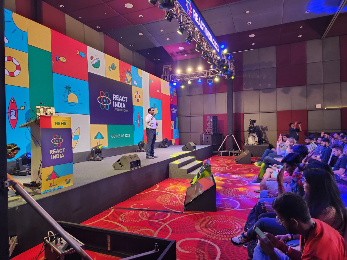 vinodloha's tweet photo. @rravuri from @PubSapientIndia at #ReactIndia2023 delivering keynote on using #GenAI with #React for polyglot developers. https://t.co/Rd69EcEfqG