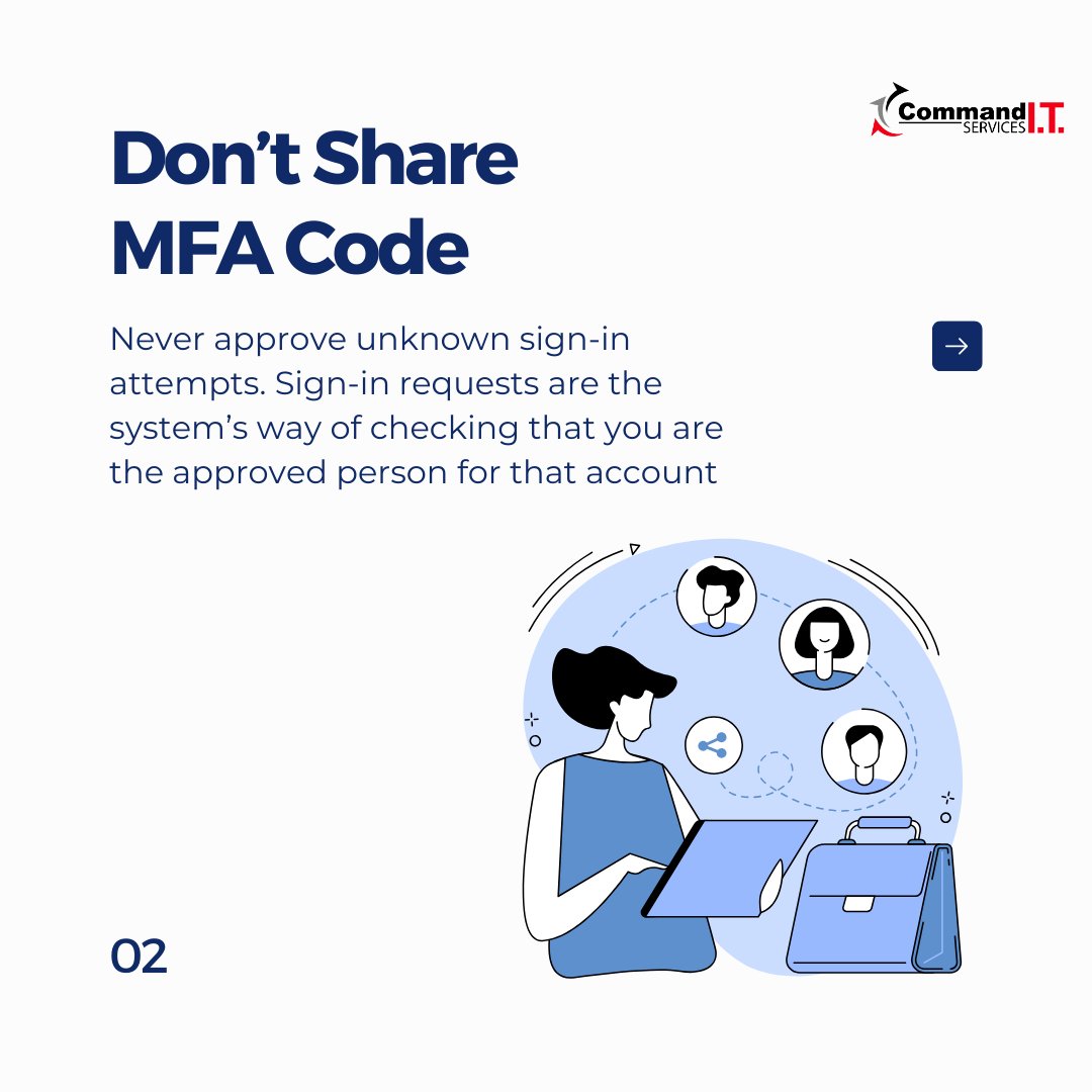 Command_IT_Serv's tweet image. Multi-Factor Authentication (MFA) adds an additional layer of defense from hackers. 

Contact Us
Phone: 1300 466 866
Email - support@commandit.com.au

#CommandIT #PerthIT #GiveYourBusinessCommandIT #CyberSecurityAwarenessMonth2023 #becyberwise #staysecureonline #MFA