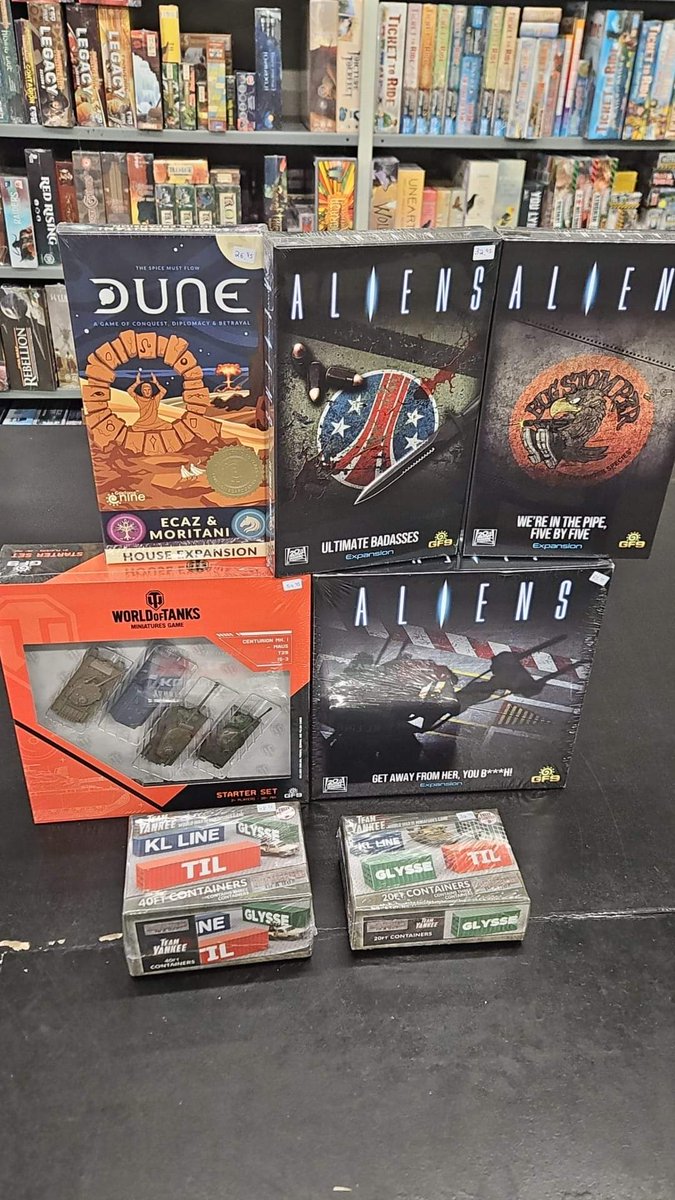 Aliens game restock, New World of Tanks 2 player starter, New Dune house expansion, Team Yankee terrain #IndustrialParkGames #IPG #newrelease #terrian #expansions #starter #worldoftanks #teamyankee #dune #games