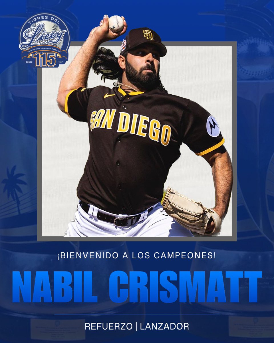 TigresdelLicey's tweet photo. #LiceyNews 🗞️

Anunciamos de manera oficial la contratación de los Lanzadores derechos, Dan Altavilla y Nabil Crismatt. 

¡Bienvenidos a los Campeones! 💙👏🏼

#LaGloriaContinua 👑 #ElGlorioso https://t.co/lXCp8Ic647