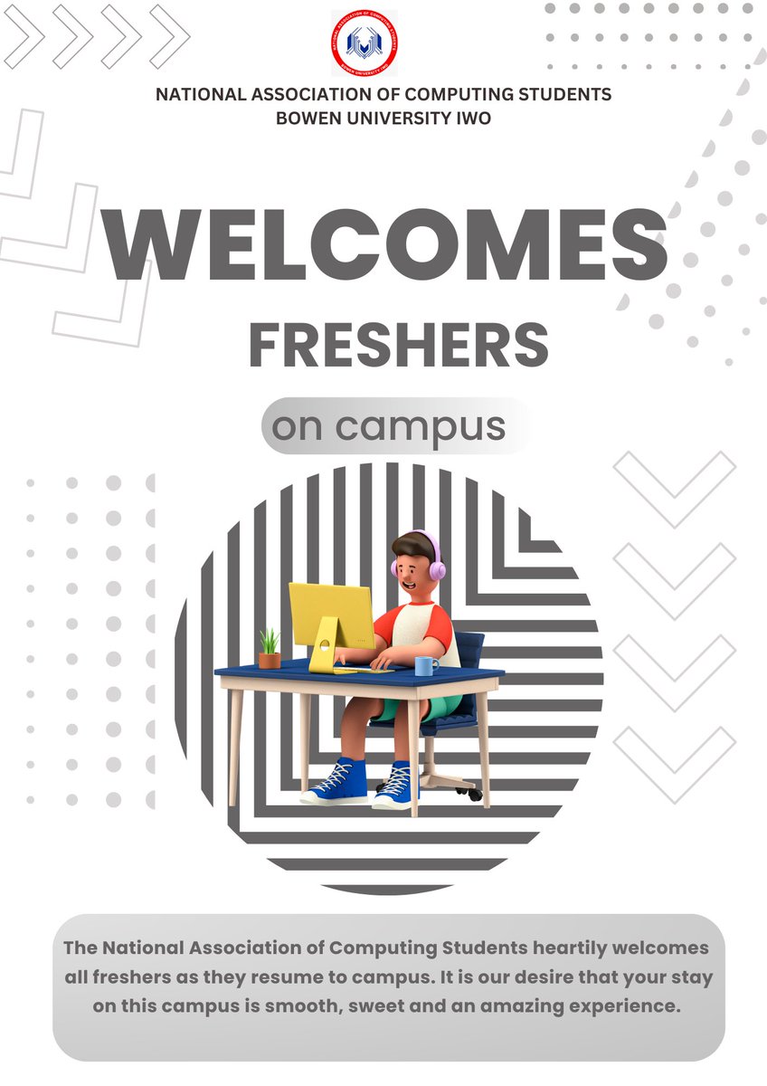 🎊Freshers, welcome to the adventure of a lifetime! Get ready for new friendships, exciting challenges, and unforgettable memories.📚✨
NACOS officially welcomes
freshers to Bowen University!!!

#bowenuniversity #bowen #nacos #nacosbowen #computerscience #tech