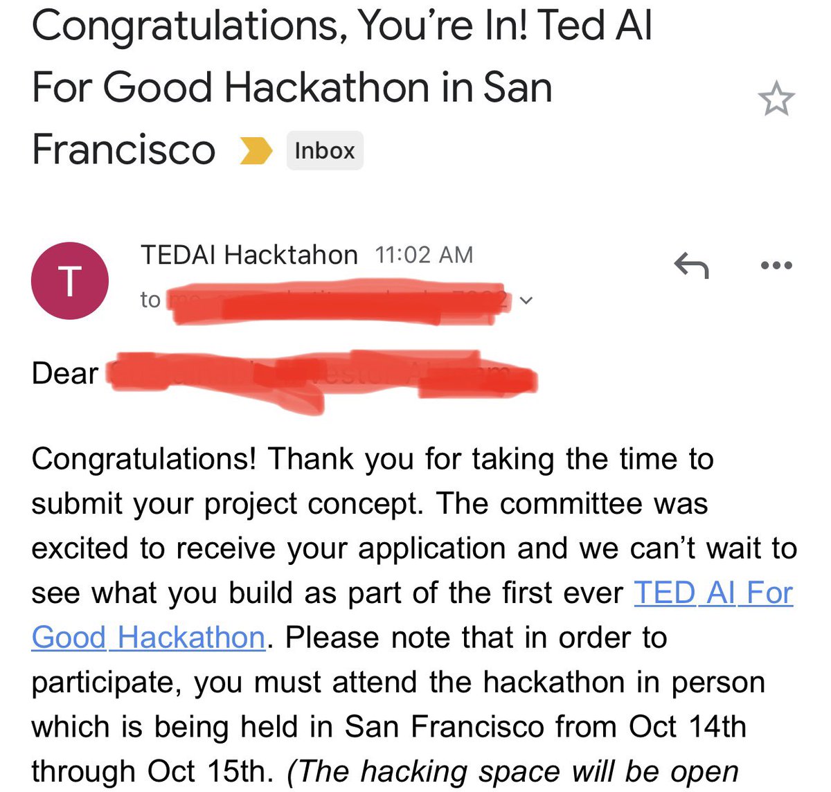 Excited to be taking part in the TED AI for Good Hackathon! With @Aycan_ka #TEDAI @TEDAI2023 #AI4Good